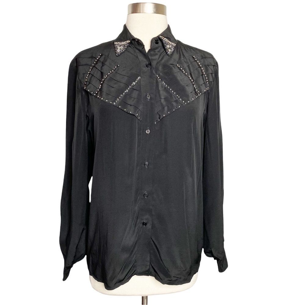 Vintage Silk Shirt Black Western